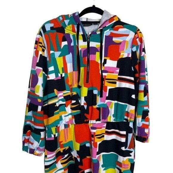 NEW York & Company Abstract French Terry Hoodie Sweatshirt Dress Women’s Medium - Picture 4 of 12